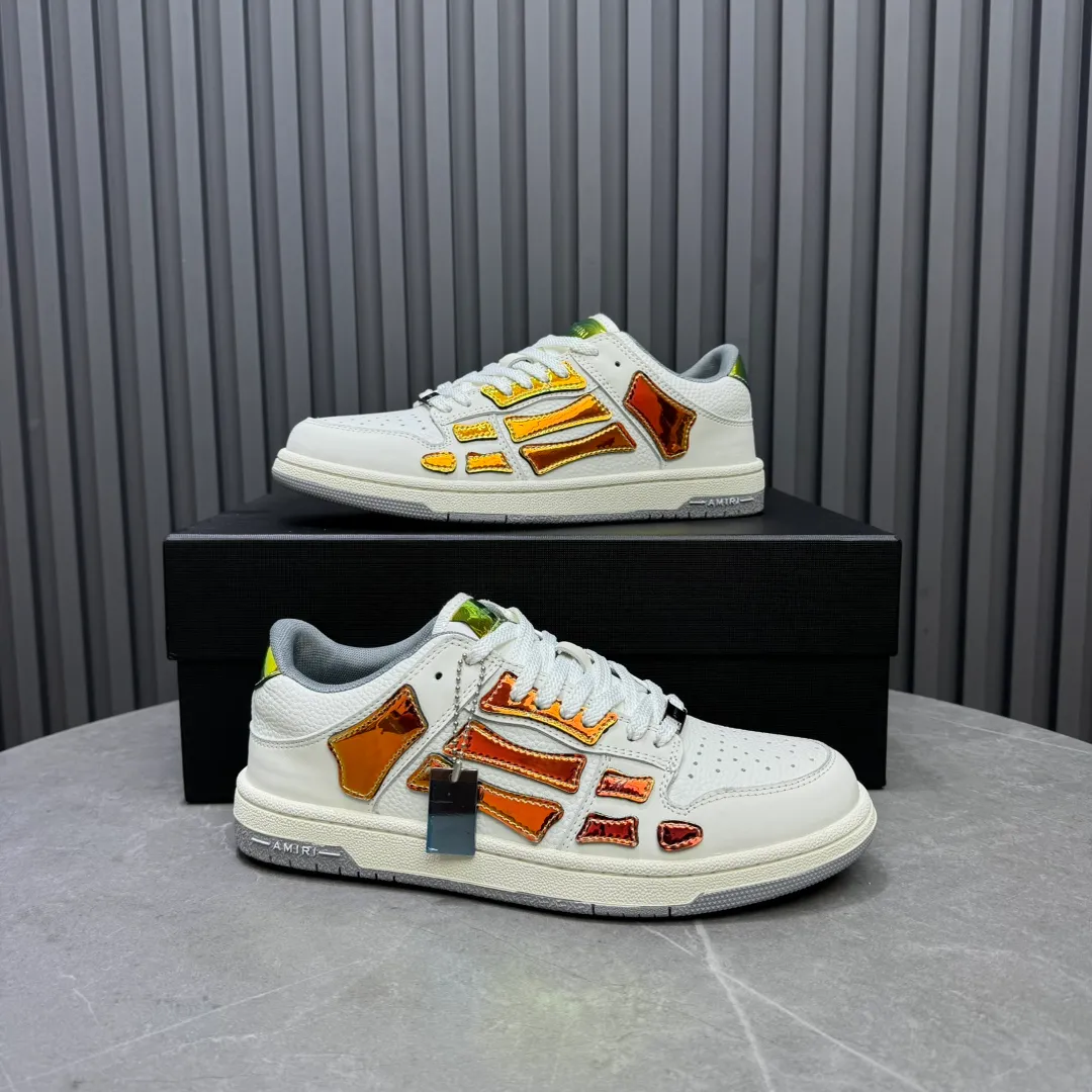 Men's men's shoes 💰600 AMIRI high street sneakers with bone sports shoes, toe layer cowhide upper, upper side bones, hand-stitched, good three-dimensional effect, customized metal LOGO, size 38-45 46